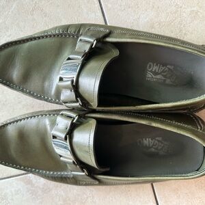 Salvatore Ferragamo Olive Leather Loafers